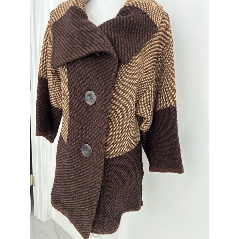 Carducci Womens Brown Colorblock Wool Blend Knit Cardigan Sweater Jacket Size M - Picture 2 of 10